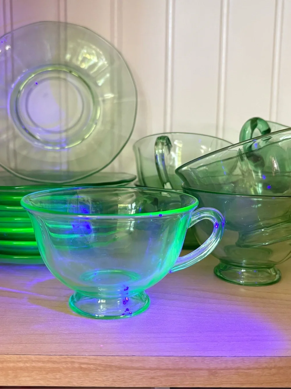 Vintage Fostoria Fairfax 20s-30s Vaseline/Depression/Uranium Green Glass Tea Set